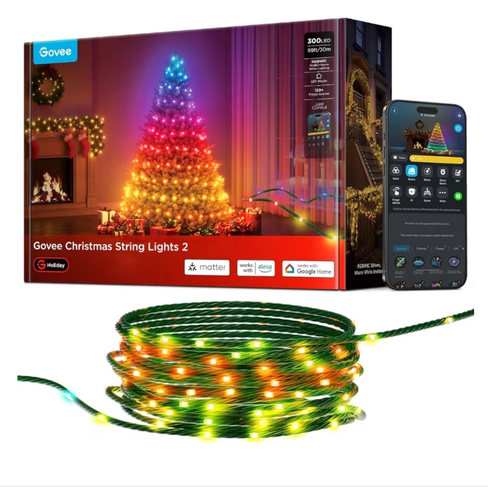 Govee Christmas String Lights 3 Multicolor LED Rope Lights 300 Led